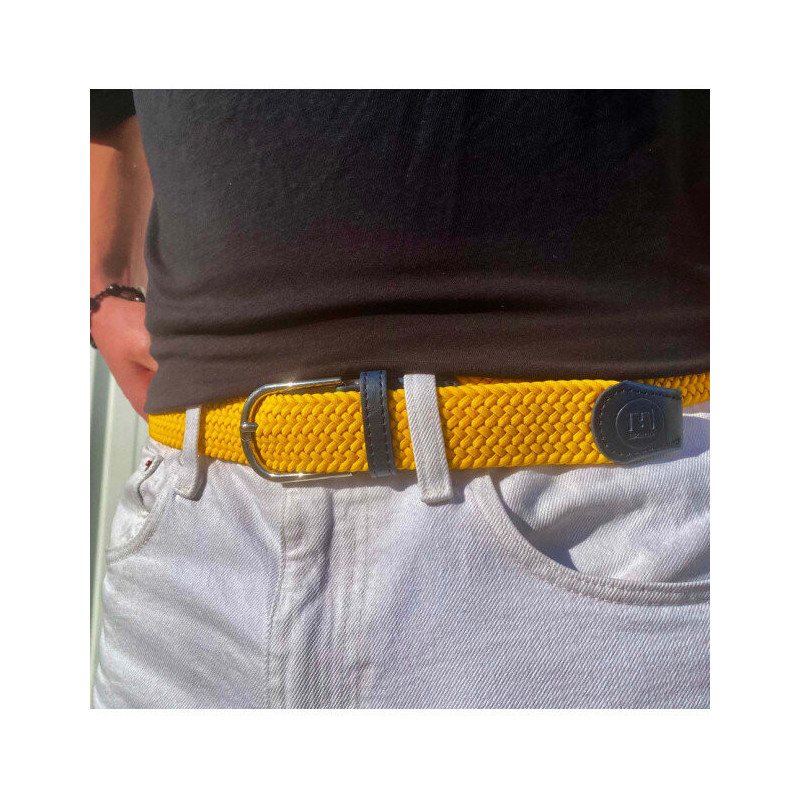 ceinture tressée l'aventurière jaune portée homme