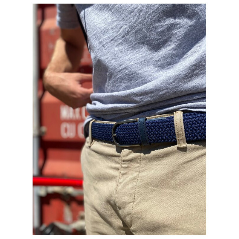 ceinture homme tressée l'aventurière bleu marine portée