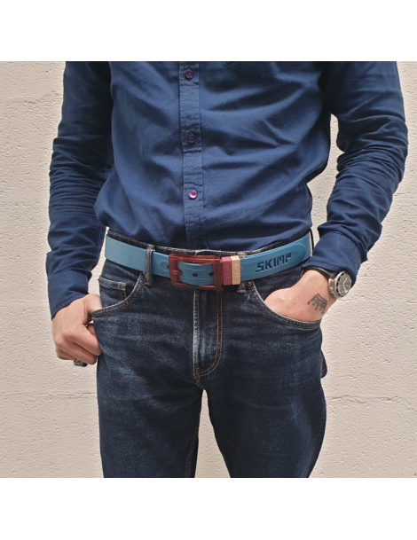 ceinture old blue et boucle bordeaux portée  homme