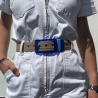 ceinture portée unisexe, marron avec passants et boucle bleu
