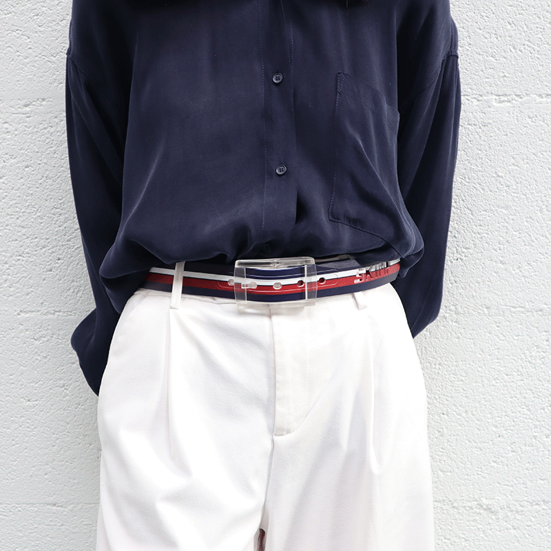 Ceinture imprimée - Motif rayures épaisses Bleu-blanc-rouge - Femme