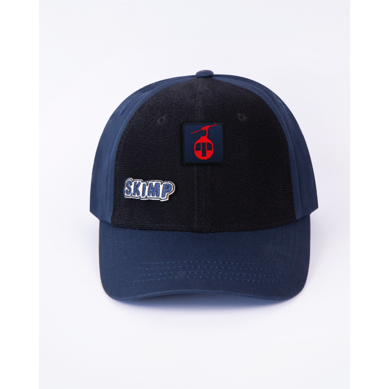 patch brodé télécabine marine et rouge sur casquette marine
