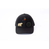 casquette noire avec patch skimp, patch ours et patch snowboardeur
